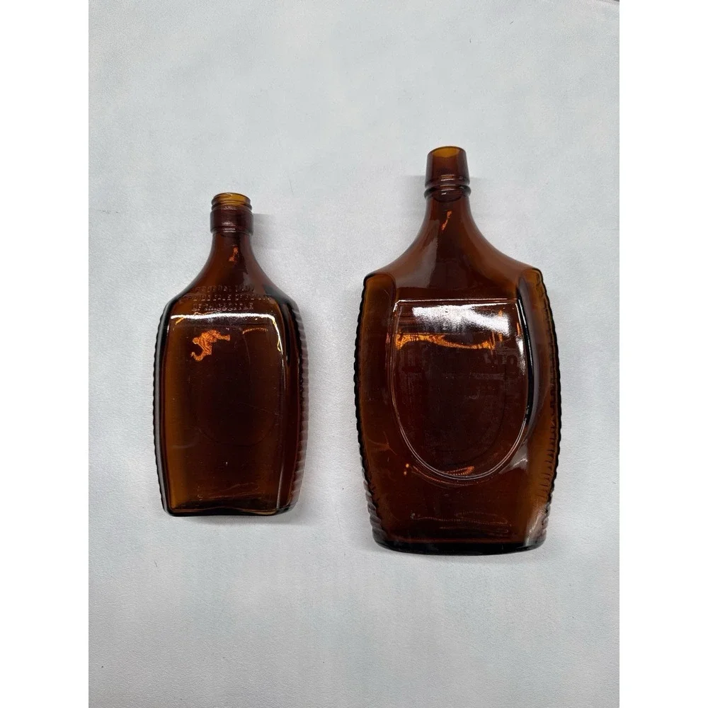 2 Rare Embossed Prohibition Brown Amber Vintage Bottles 